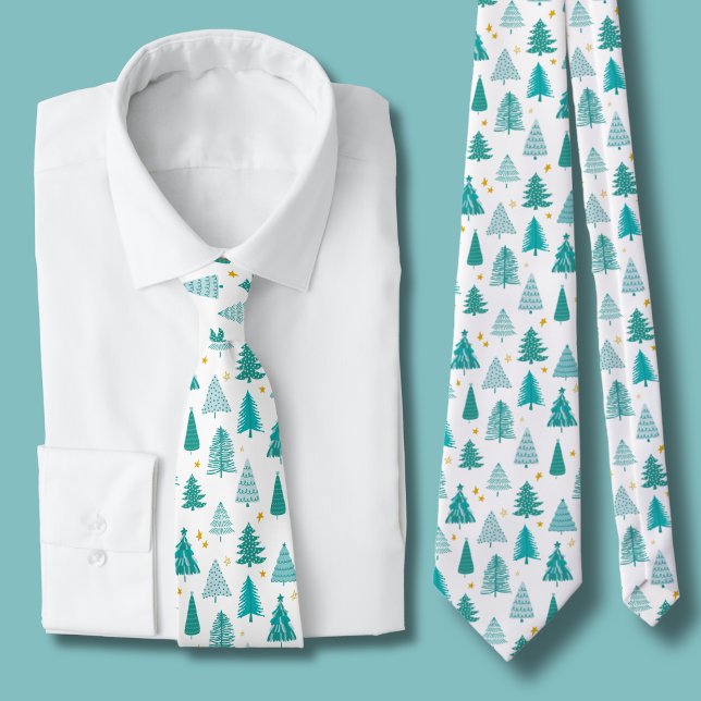 Green Winter Forest Christmas Tree Tie (Green Christmas Tree woodland forest tie)