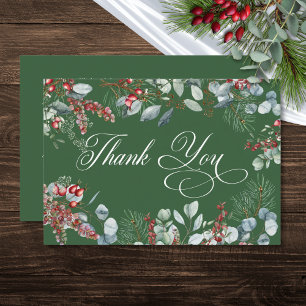 Green Winter Pine Berries Eucalyptus Wedding Thank You Card