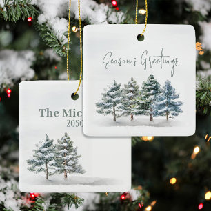 Green Winter Pine Trees Personalised Ceramic Ornament