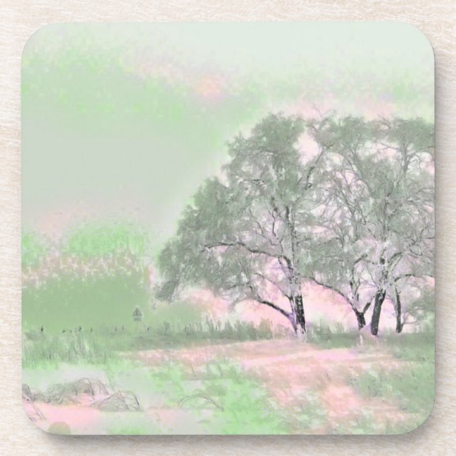 Green Winter Scenery Painting Coaster (Front)