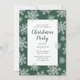 Green Winter Snowflake Christmas Holiday Party Invitation