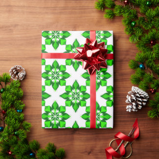❄ Green Winter Snowflake Grid ❄ Wrapping Paper