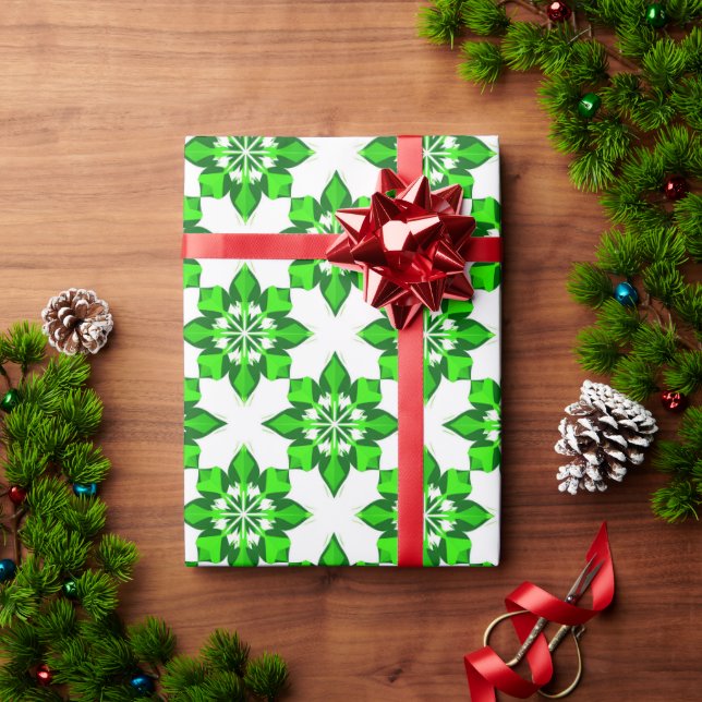 ❄ Green Winter Snowflake Grid ❄ Wrapping Paper (Holiday Gift)