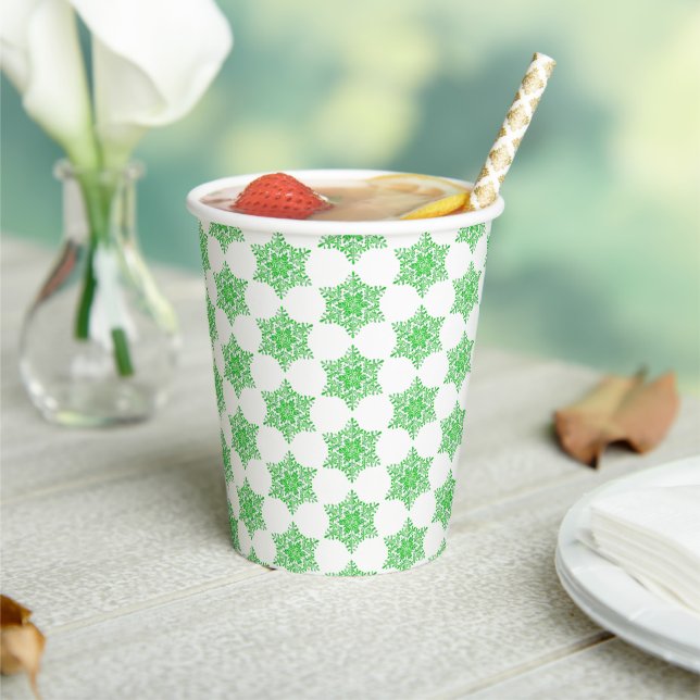 Green Winter Snowflake  Paper Cups (Insitu)