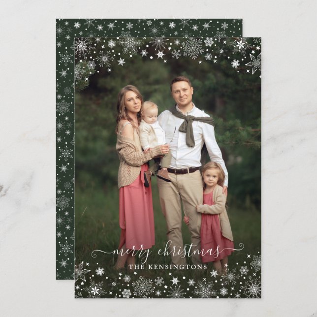 Green Winter Snowflakes Christmas Photo (Front/Back)