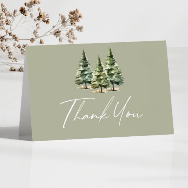 Green Winter Snowy Pine Tree Baby Shower Thank You Card (Creator Uploaded)