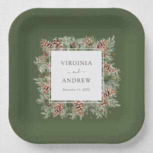 Green Winter Wedding Paper Plate