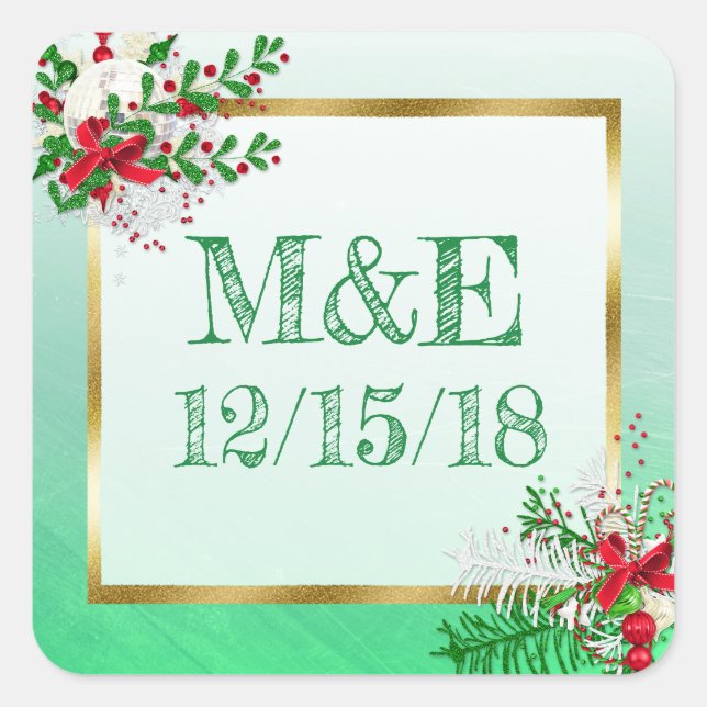 Green Winter Wedding Personalised Stickers (Front)