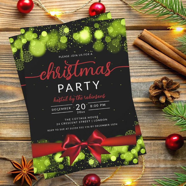 Green Winter Wonderland Family Xmas Ribbon Invitation (Green Winter Wonderland Family Xmas Ribbon Invitation)