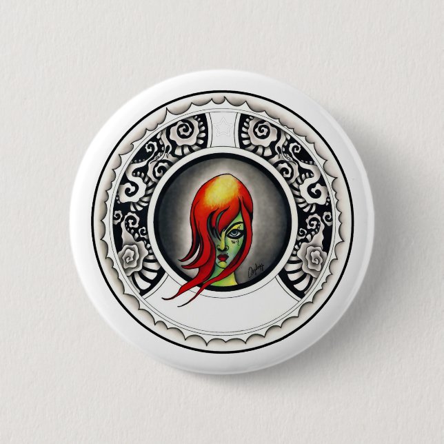 Green Witch 6 Cm Round Badge (Front)