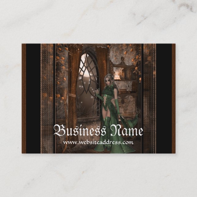 Green Witch by the Window  Fantasy Business Cards (Front)