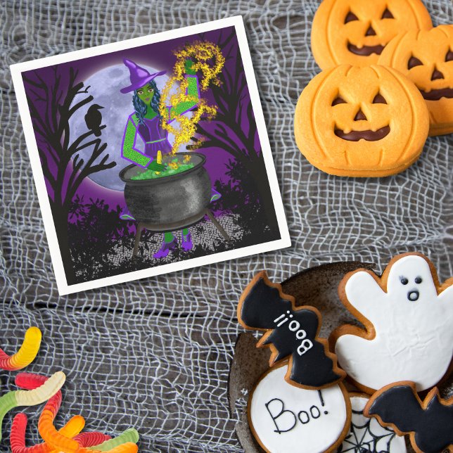 Green Witch Cauldron  Blue Moon Magic Halloween Napkin (Creator Uploaded)