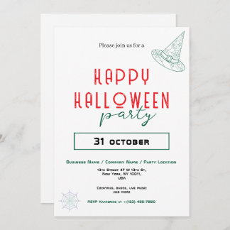 Green Witch Hat Business Office Halloween Party  Invitation