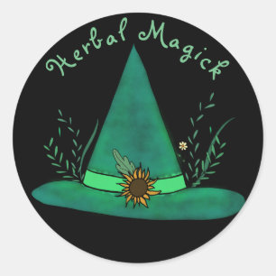 Green Witch Hat Herb Craft Pagan Witchcraft Magic Classic Round Sticker