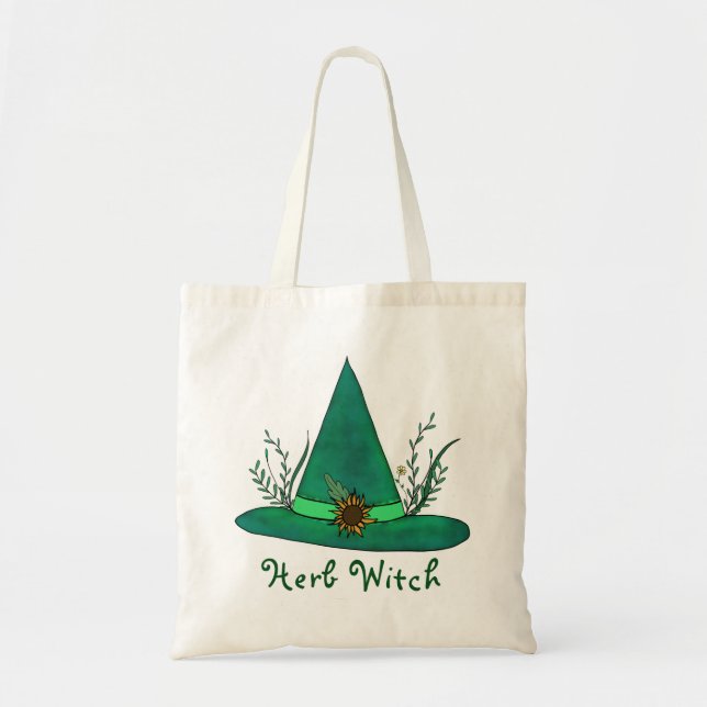 Green Witch Hat Herb Craft Pagan Witchcraft Magic Tote Bag (Front)