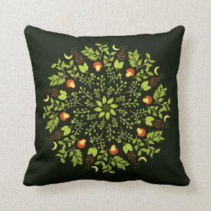 Green witch potion mushroom leaves plants mandala cushion