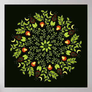 Green witch potion mushroom leaves plants mandala poster