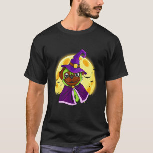 Green Witch Pug Cute Dog Halloween Costume T-Shirt