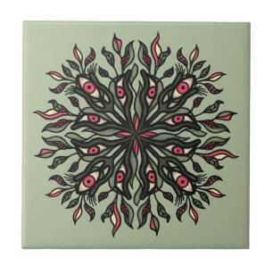 Green witch weird nature lover psychedelic art ceramic tile