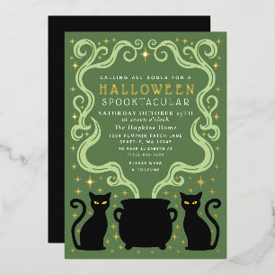 Green Witchy Black Cat Cauldron Halloween Party