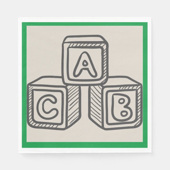 Green with Alphabet Blocks Baby Shower Luncheon Napkin (Front)
