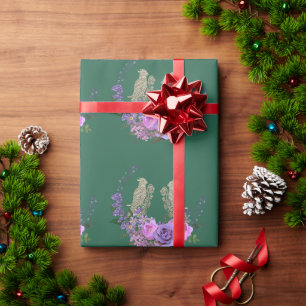 Green with birds and flowers Wrapping Paper
