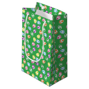 GREEN WITH BRIGHTLY COLORED EASTER BUNNY PAWS SMALL GIFT BAG
