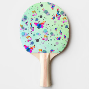 Green with Colourful Music Design Ping Pong Paddle