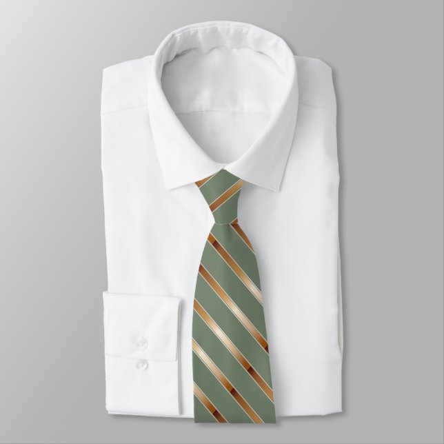 Green with Copper Diagonal Stripes Tie (Tied)