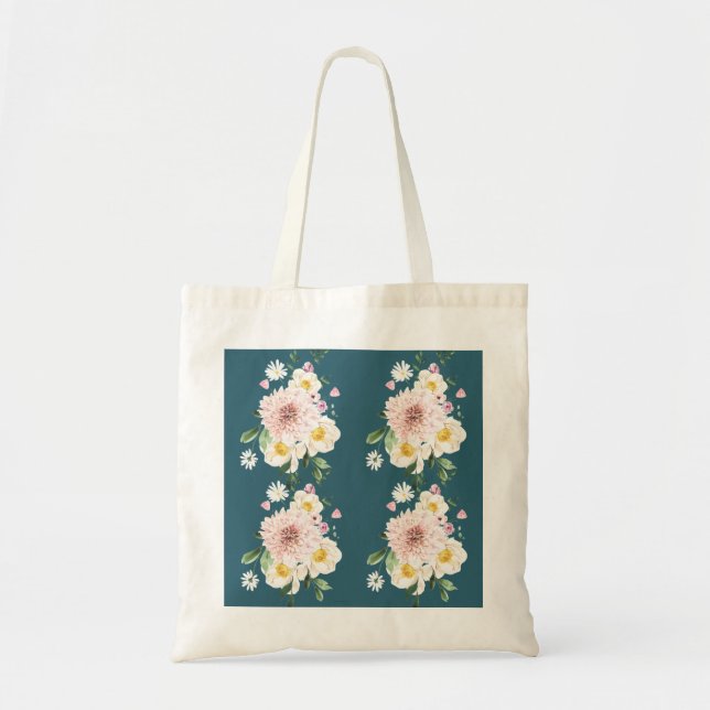 Green with flowers tote bag (Front)