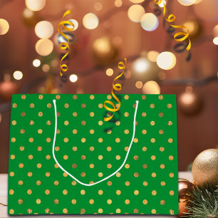 Green with Gold Glitter Dots  Large Gift Bag