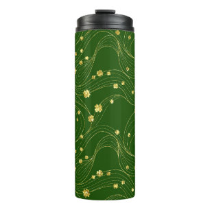 GREEN WITH GOLD GLITTER LOOK IRISH SHAMROCKS THERMAL TUMBLER