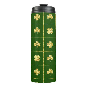 GREEN WITH GOLD GLITTER LOOK IRISH SHAMROCKS THERMAL TUMBLER