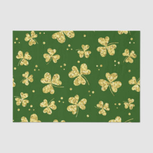 GREEN WITH GOLD GLITTER LOOK IRISH SHAMROCKS TISSUE PAPER