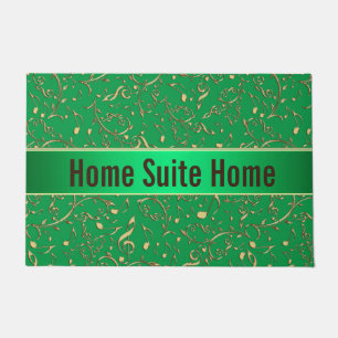 Green With Gold Music Notes Welcome Mat Doormat