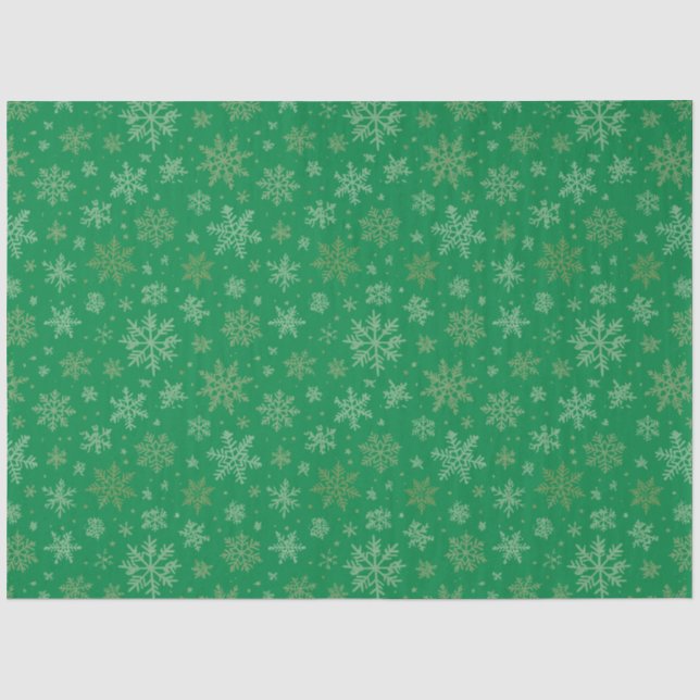 Green with Gold Snowflakes Tissue Paper (Front)