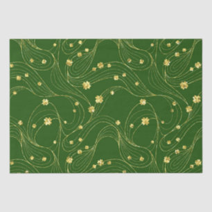 GREEN WITH GOLD THIN LINES & IRISH SHAMROCKS TISSUE PAPER