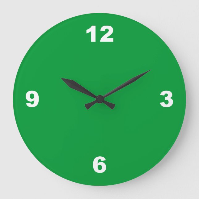 Green with Large White Numbers Wall Clock (Front)