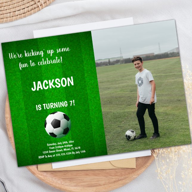 Green With Line Soccer Birthday Invitations w phot (Green With Line Soccer Birthday Invitations w phot)