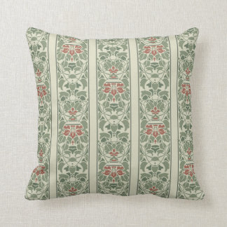Green with orange brown flowers stripe cushion