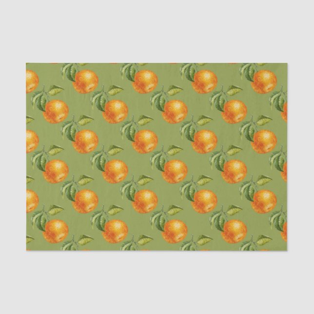 Green with Oranges Tissue Paper (Front)