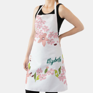 Green with Pink Flowers Personalised Apron