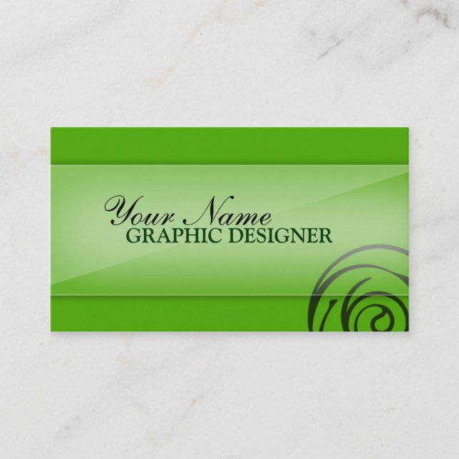 Green with Spiral Graphic Designer Business Card (Front)