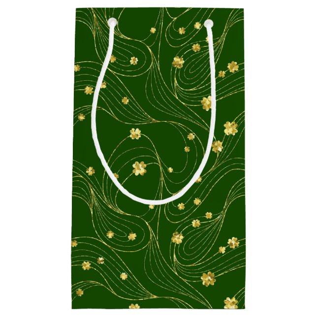 GREEN WITH THIN GOLD LINES & GREEN SHAMROCKS SMALL GIFT BAG (Front)