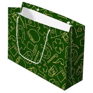 GREEN WITH THIN GREEN IRISH OUTLINES LARGE GIFT BAG