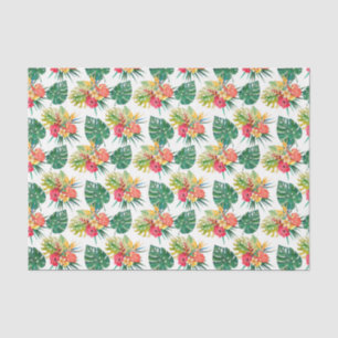 Green with Tropical Flowers and Palm Leaves 2 Tissue Paper