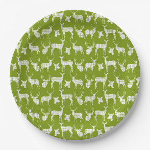 Green With White Deer Paper Plates