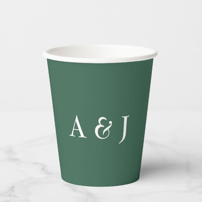 Green with White Monogram  Paper Cups (Front)