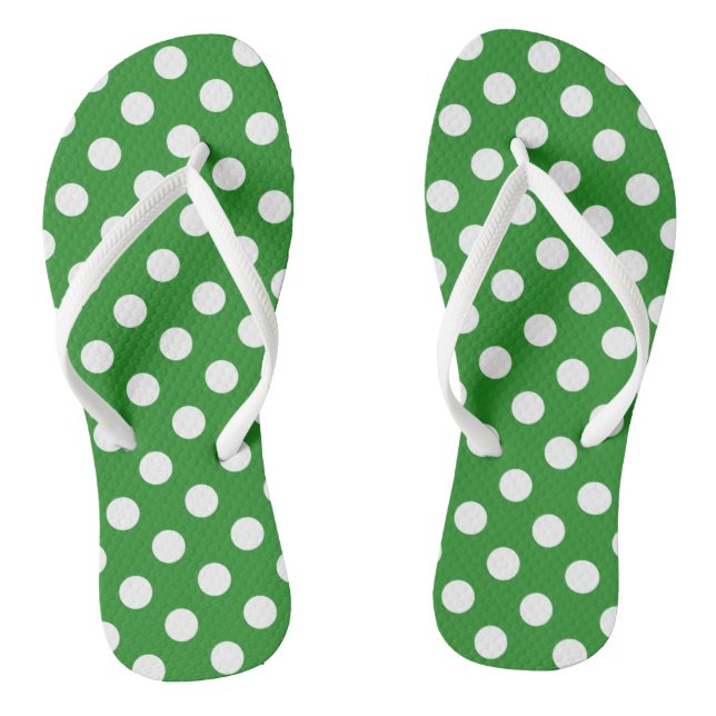 Green with White Polka Dots Flip Flops (Footbed)