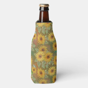 GREEN WITH YELLOW & GOLD FALL SUNFLOWERS BOTTLE COOLER